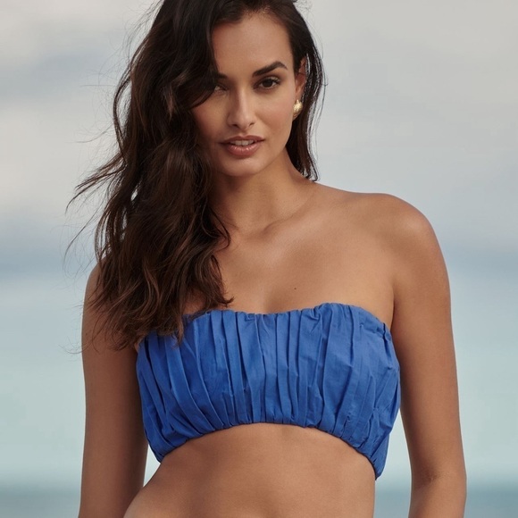 NWT ANTHROPOLOGIE Poplin Ruched Strapless Mini Crop Top Cobalt Blue Sz M - Picture 3 of 7